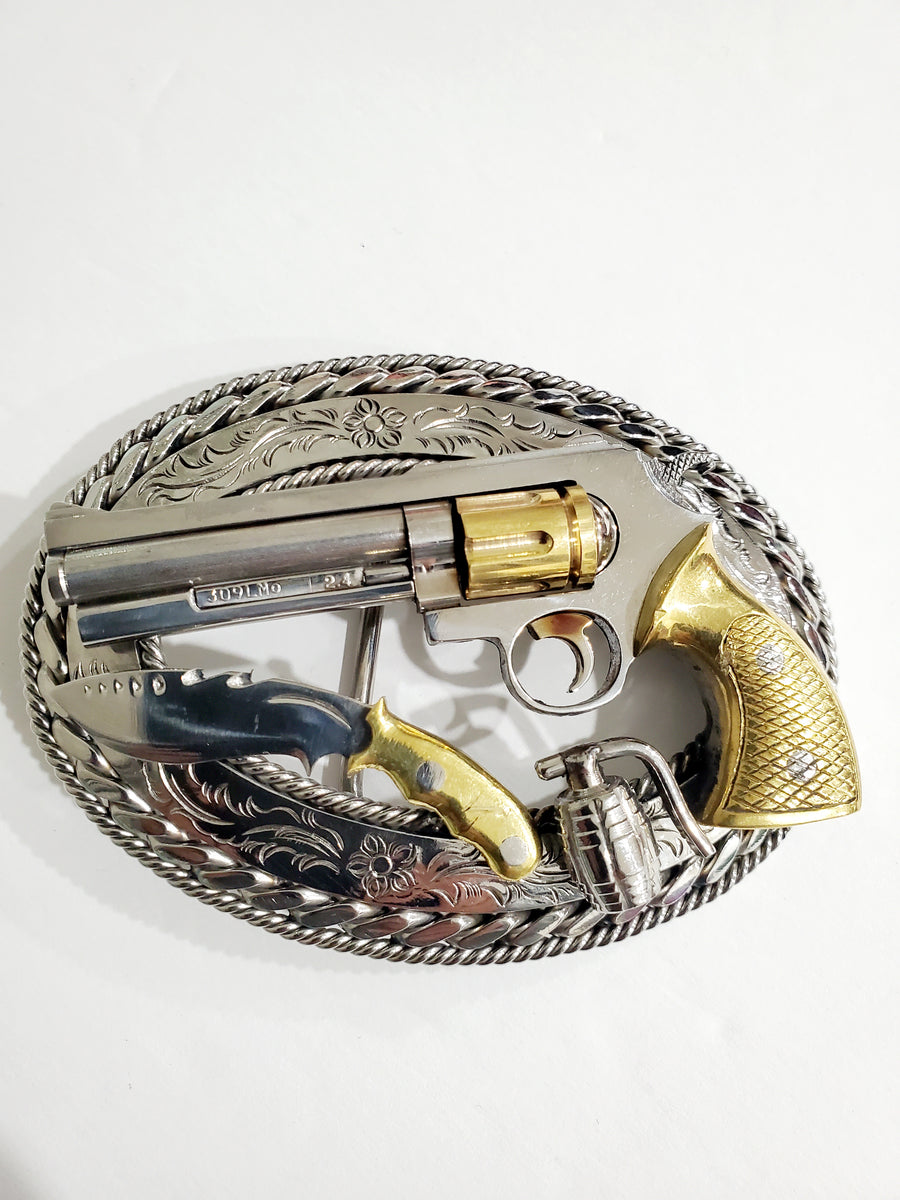 Gold & Silver Pistol Belt Buckle
